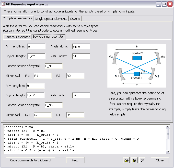 input wizards form for generating script commands in RP Resonator