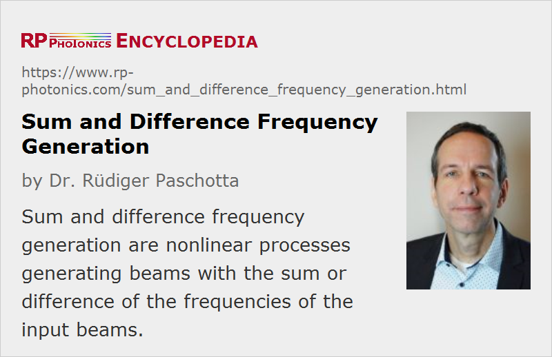 Sum and difference frequency generation, explained by RP Encyclopedia; SFG, DFG